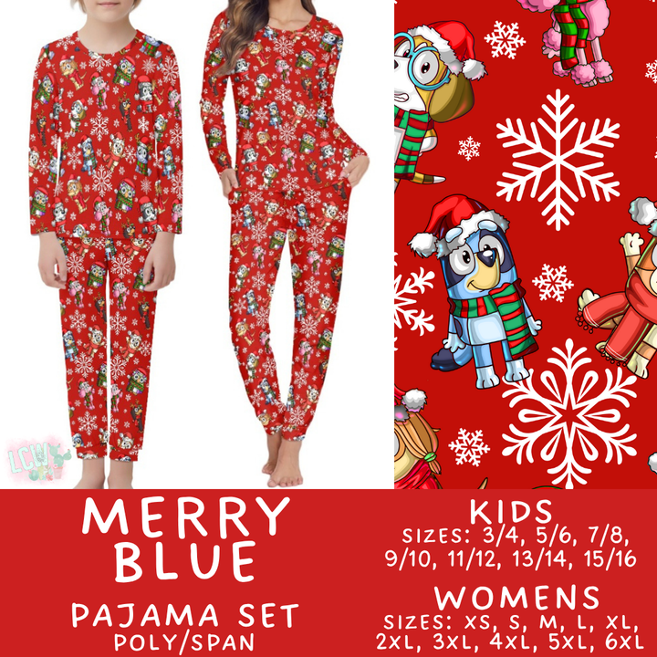 Batch #431 - Character Christmas Pajamas - Closes 10/16 - ETA late Nov - Merry Blue Women's & Kid's Pajama Set
