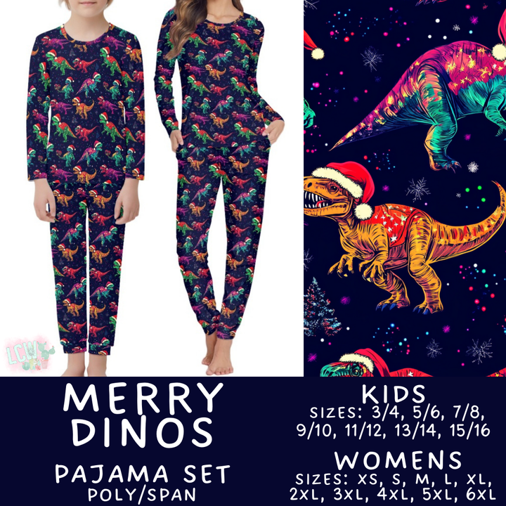 Batch #412 - Christmas Family Pajamas 2 - Closes 9/12 - ETA late October - Merry Dinos Women's & Kid's Pajama Set