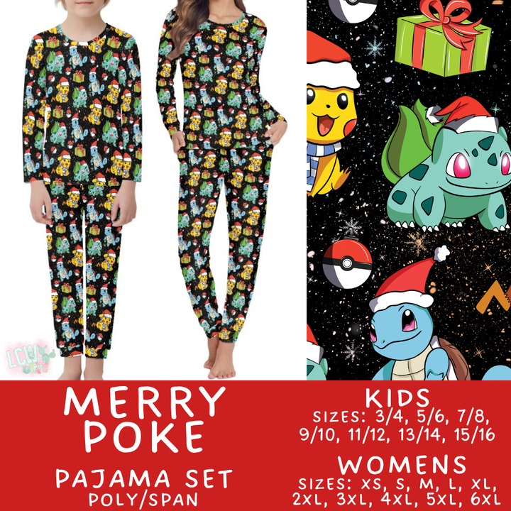 Batch #431 - Character Christmas Pajamas - Closes 10/16 - ETA late Nov - Merry Poke Women's & Kid's Pajama Set