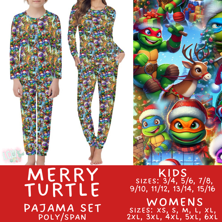 Batch #431 - Character Christmas Pajamas - Closes 10/16 - ETA late Nov - Merry Turtle Women's & Kid's Pajama Set