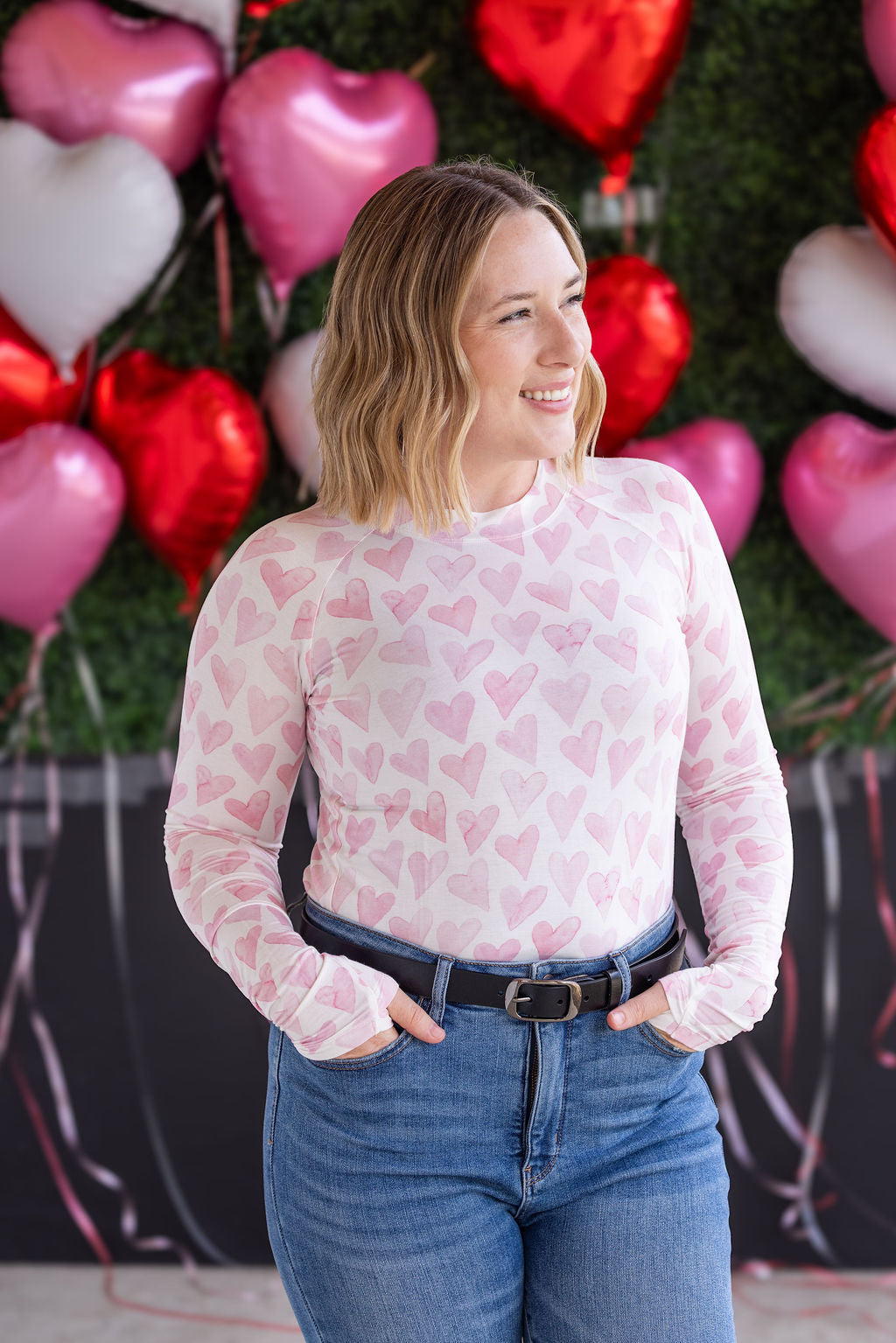IN STOCK Blair Long Sleeve Top -  Blushing Pink Hearts