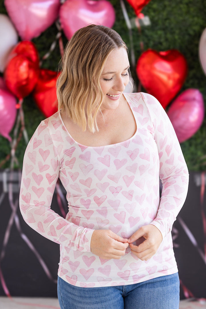 IN STOCK Alyssa Long Sleeve Top - Blushing Pink Hearts