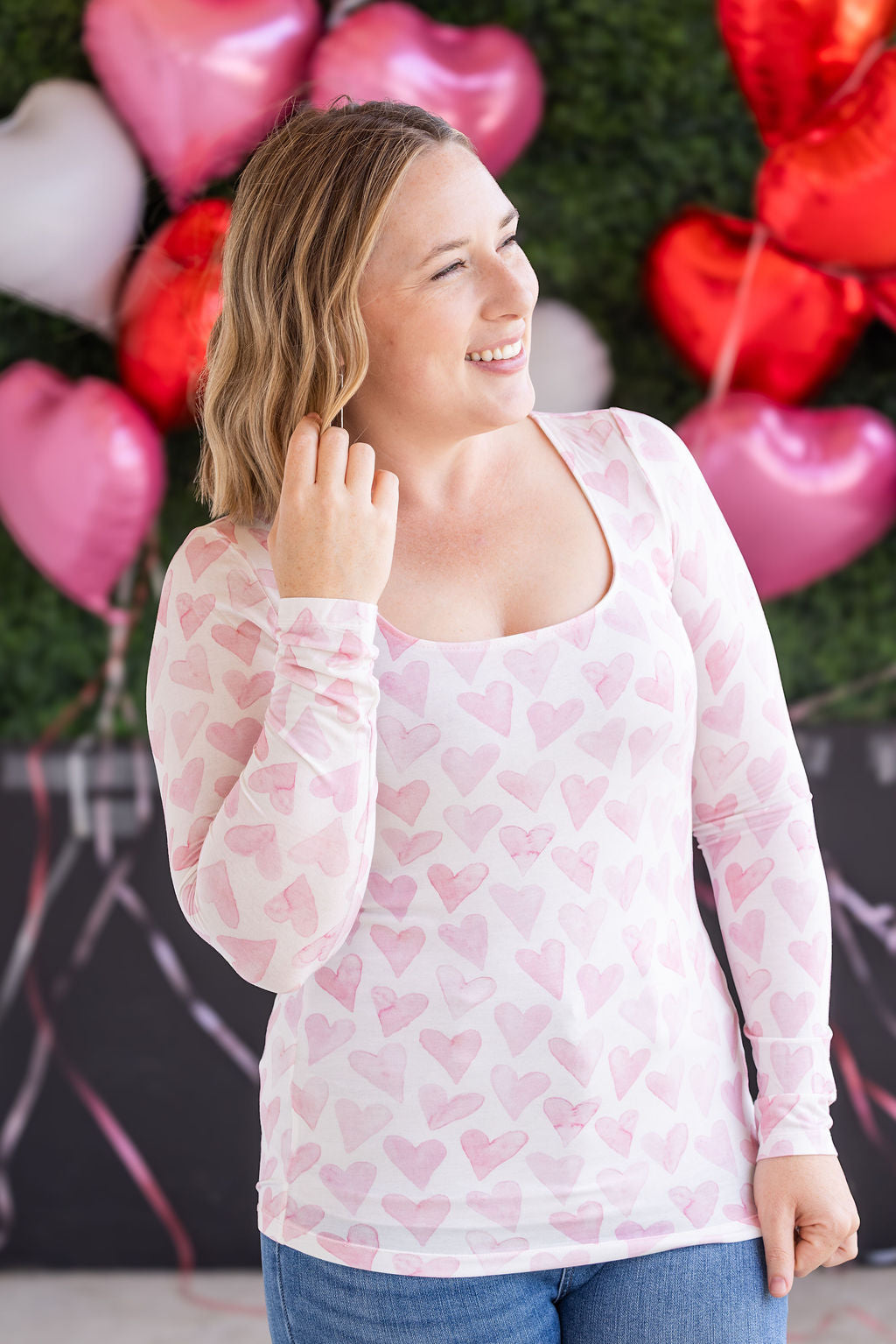 IN STOCK Alyssa Long Sleeve Top - Blushing Pink Hearts
