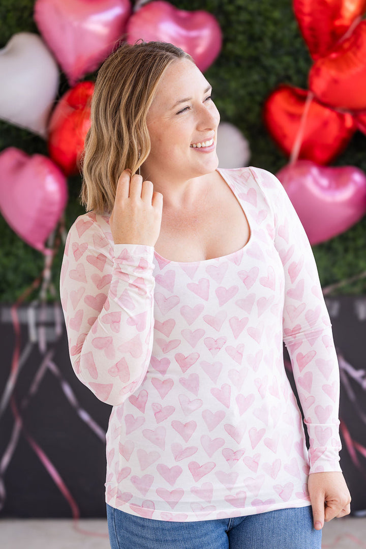 IN STOCK Alyssa Long Sleeve Top - Blushing Pink Hearts