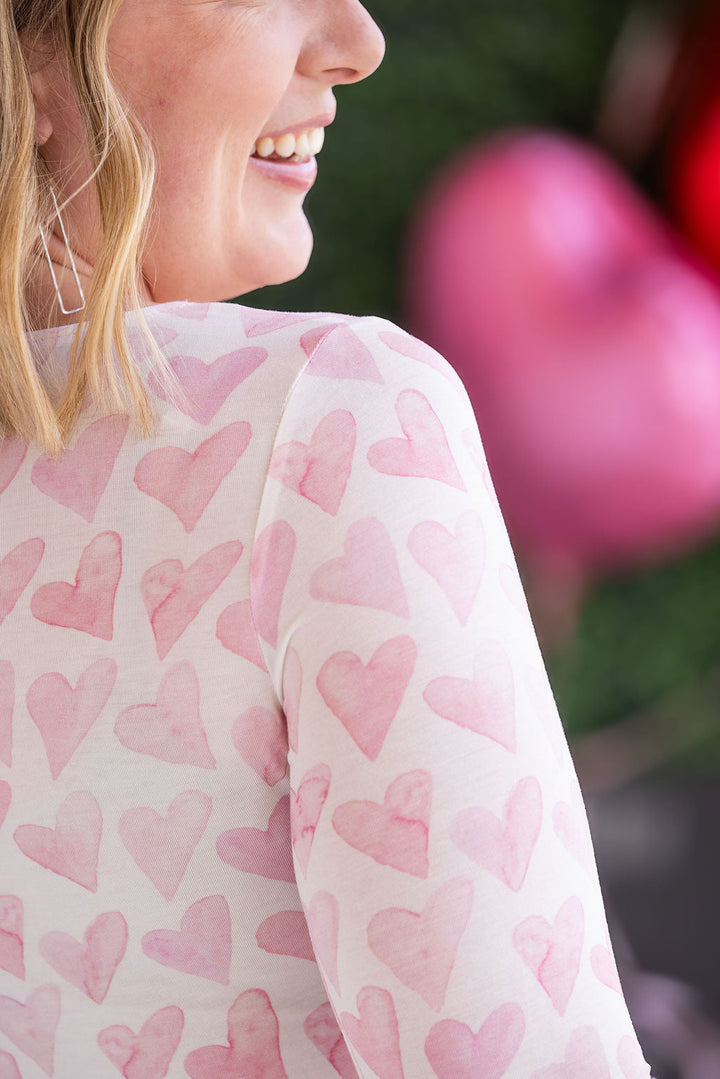 IN STOCK Alyssa Long Sleeve Top - Blushing Pink Hearts