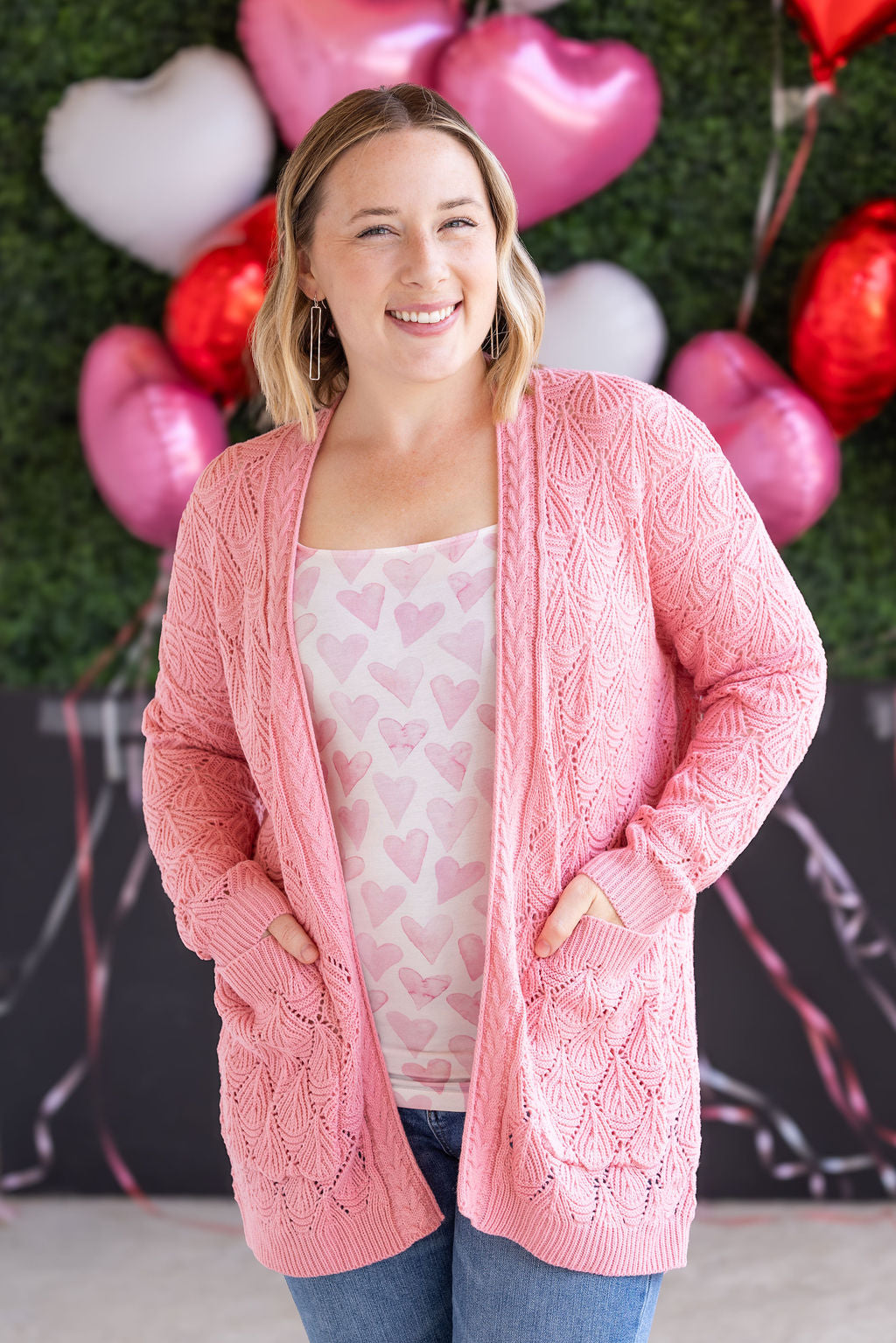 IN STOCK Open Knit Cardigan - Rose