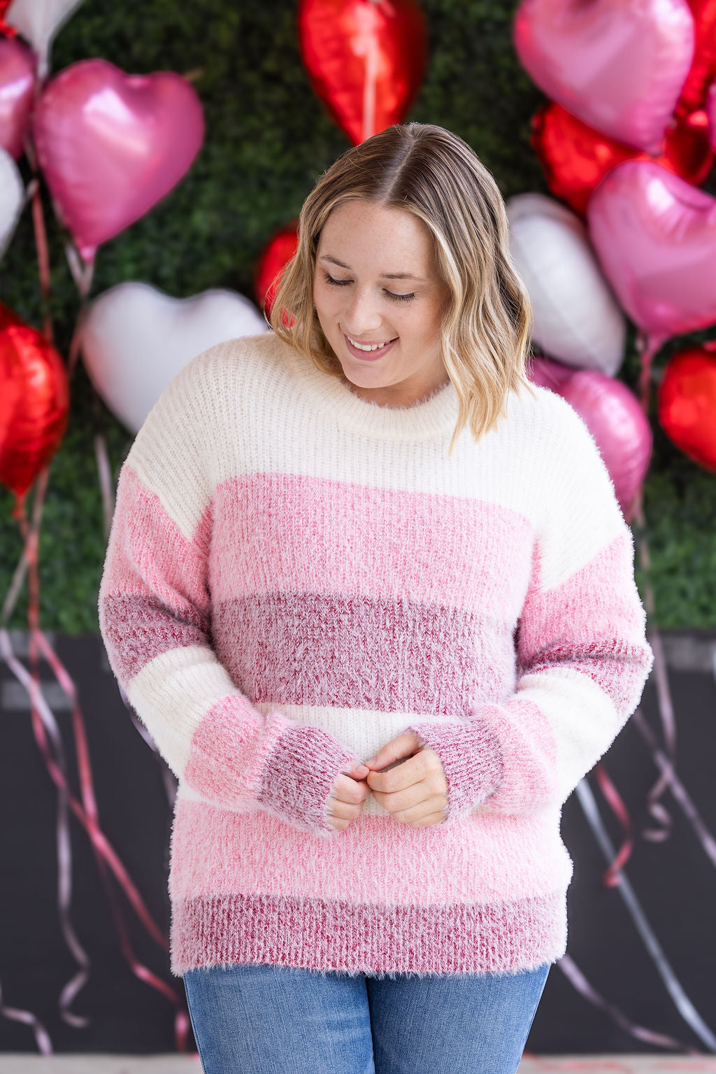 IN STOCK Cozy Block Sweater - VDay Stripes