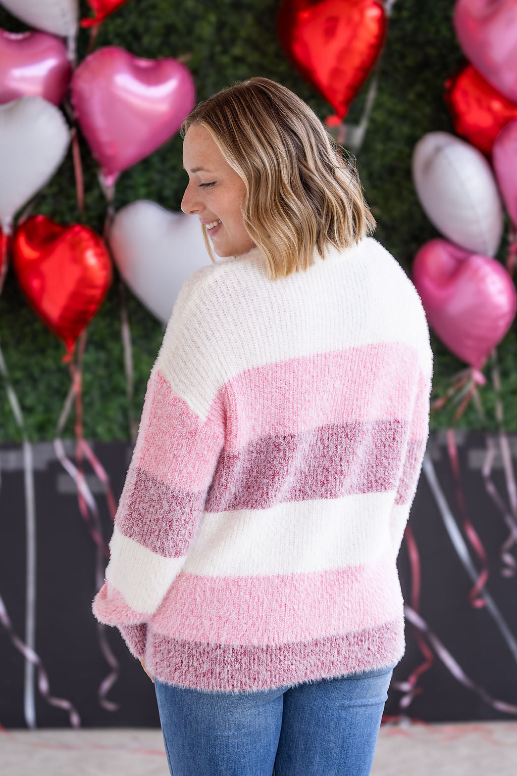 IN STOCK Cozy Block Sweater - VDay Stripes