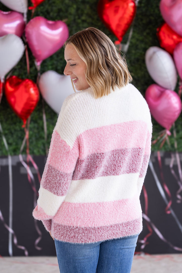 IN STOCK Cozy Block Sweater - VDay Stripes