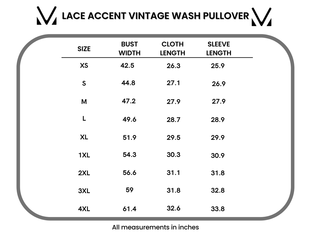 IN STOCK Lace Accent Vintage Wash Pullover - Brown FINAL SALE