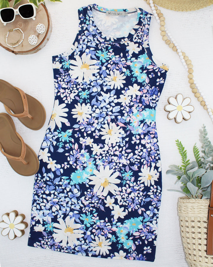 IN STOCK Mariah Ribbed Dress - Daisy Blues FINAL SALE