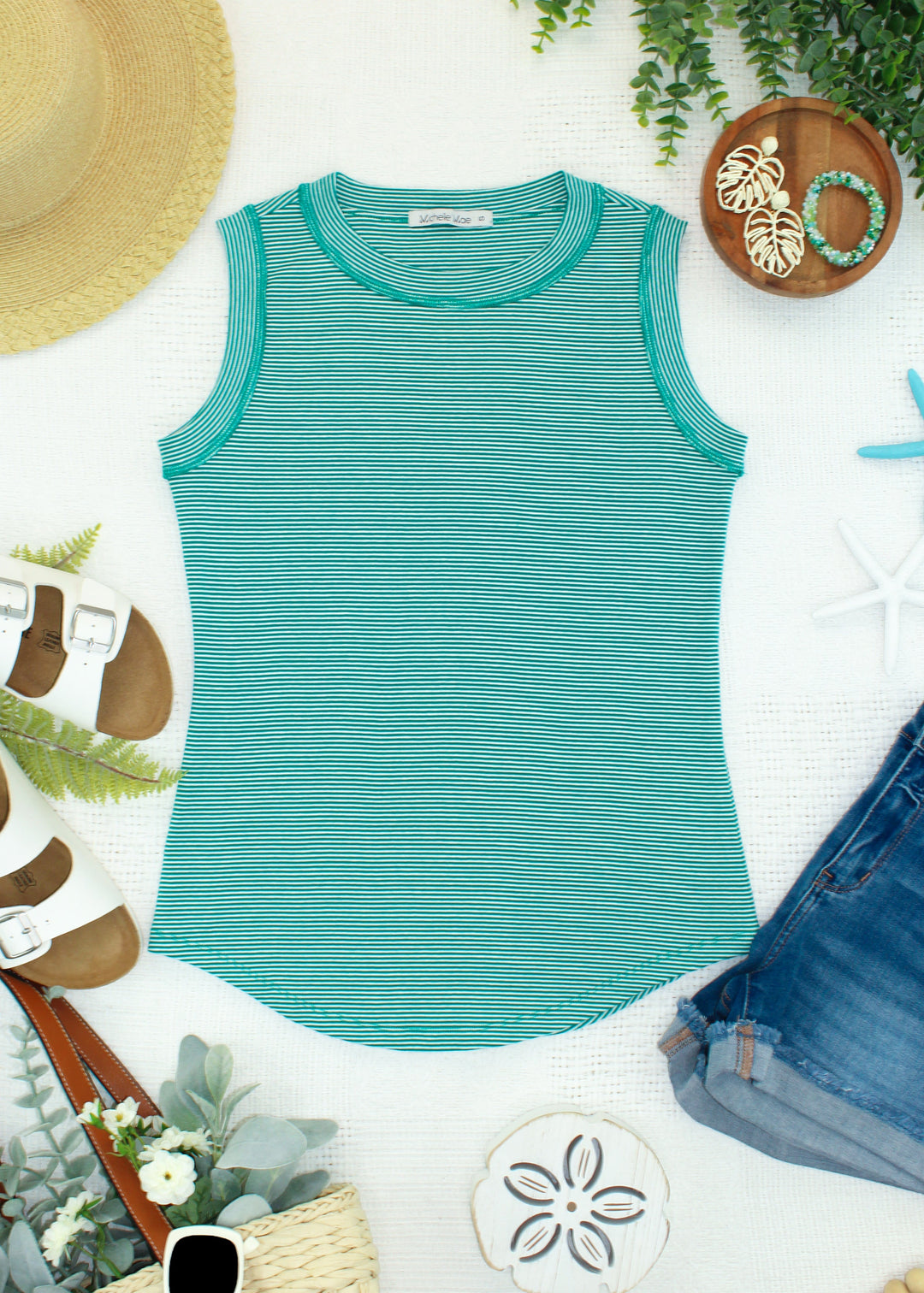 IN STOCK Morgan Micro Striped Tank - Jade