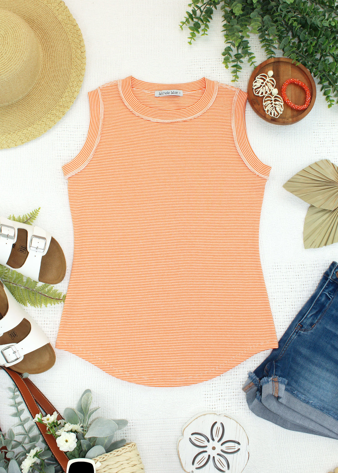 IN STOCK Morgan Micro Striped Tank - Orange