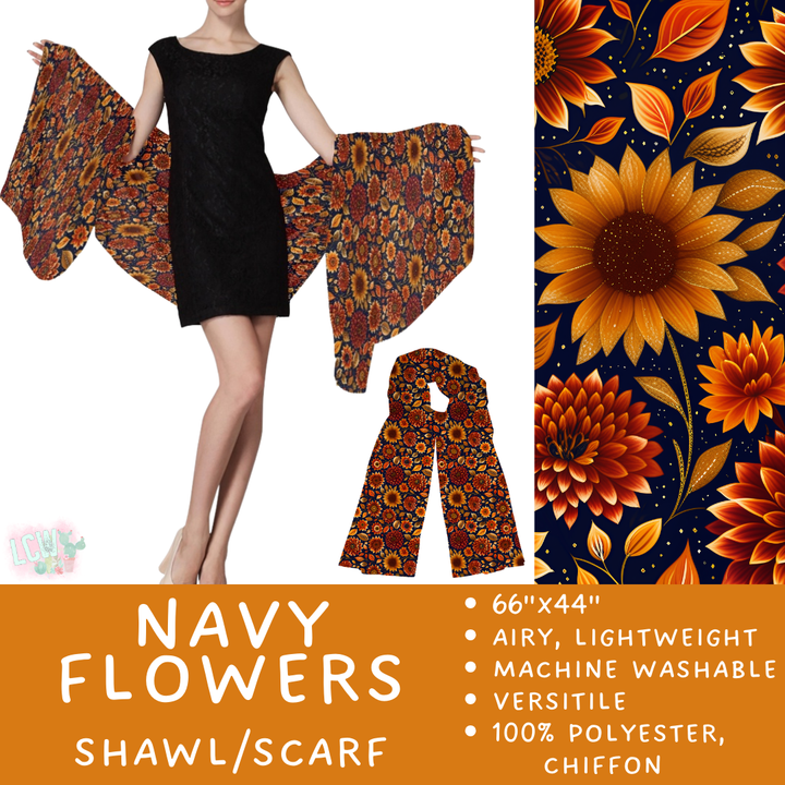 Batch #415 - The Scarf/Shawl Collection - Closes 9/18 - ETA early Nov - Navy Flowers Scarf/Shawl