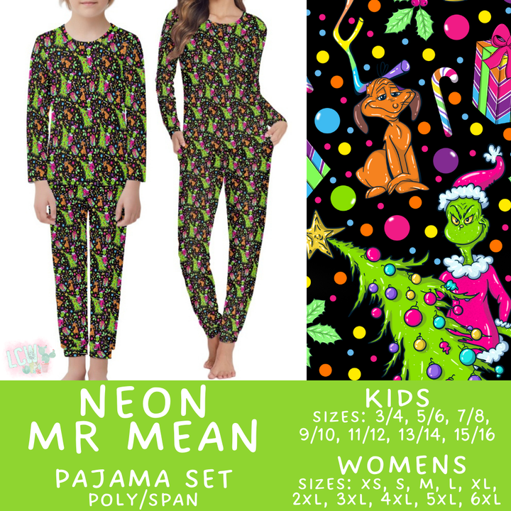 Batch #412 - Christmas Family Pajamas 2 - Closes 9/12 - ETA late October - Neon Mr Mean Women's & Kid's Pajama Set