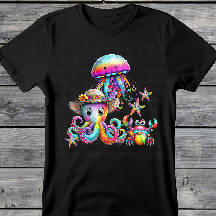 Wholesale Summer Fun Collab Graphic Tee Collection - Ocean Cuties Black Tee