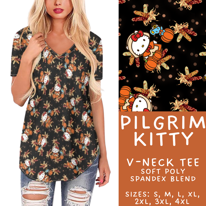 Batch #409 - Character Fall 2 - Closes 9/8 - ETA late October - Pilgrim Kitty V-Neck Tee