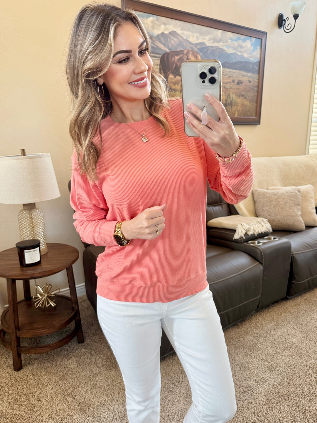 IN STOCK Corrine Ribbed Pullover Top - Coral