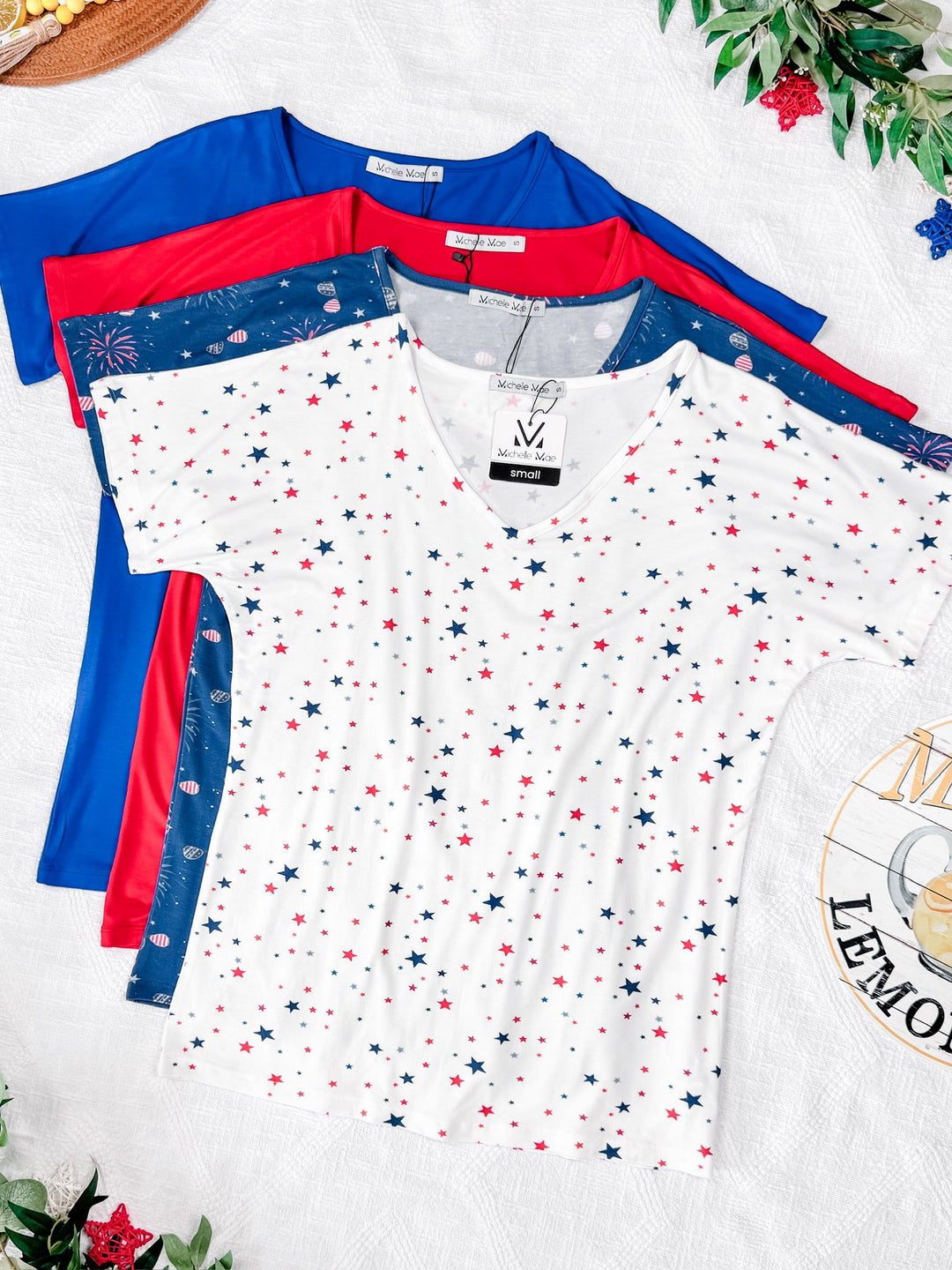 IN STOCK Chloe Cozy Tee - White Liberty Stars