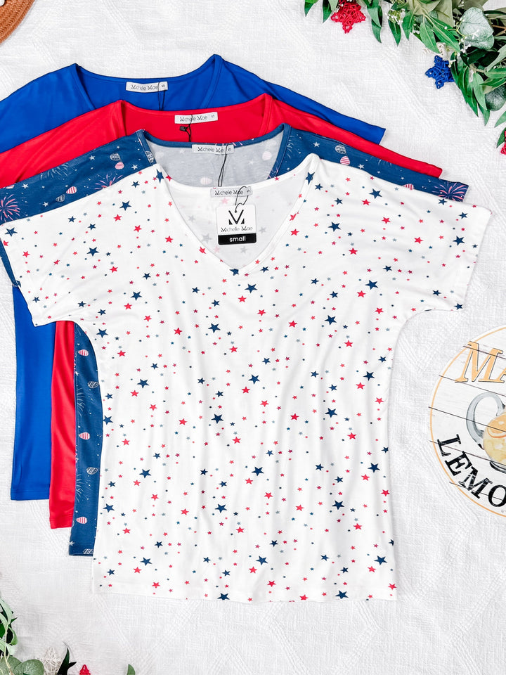 IN STOCK Chloe Cozy Tee - White Liberty Stars
