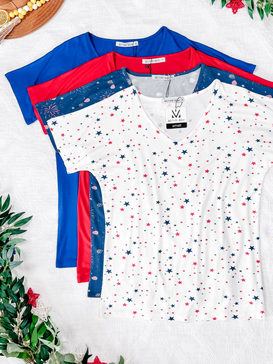 IN STOCK Chloe Cozy Tee - White Liberty Stars