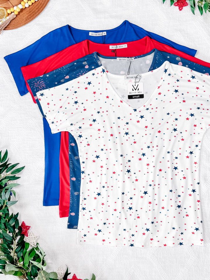 IN STOCK Chloe Cozy Tee - White Liberty Stars
