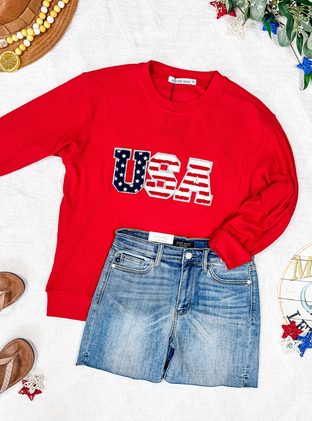 IN STOCK Corrine Pullover Top - Red USA Flag FINAL SALE