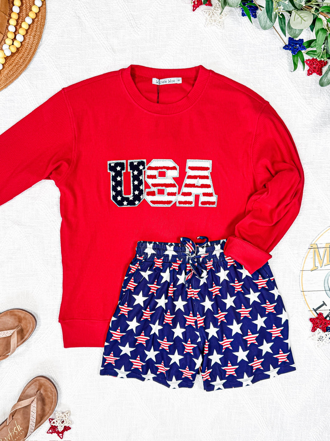 IN STOCK Corrine Pullover Top - Red USA Flag FINAL SALE