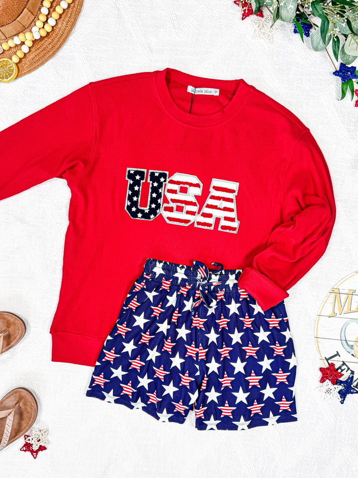 IN STOCK Corrine Pullover Top - Red USA Flag FINAL SALE