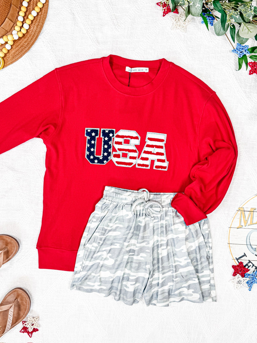 IN STOCK Corrine Pullover Top - Red USA Flag FINAL SALE