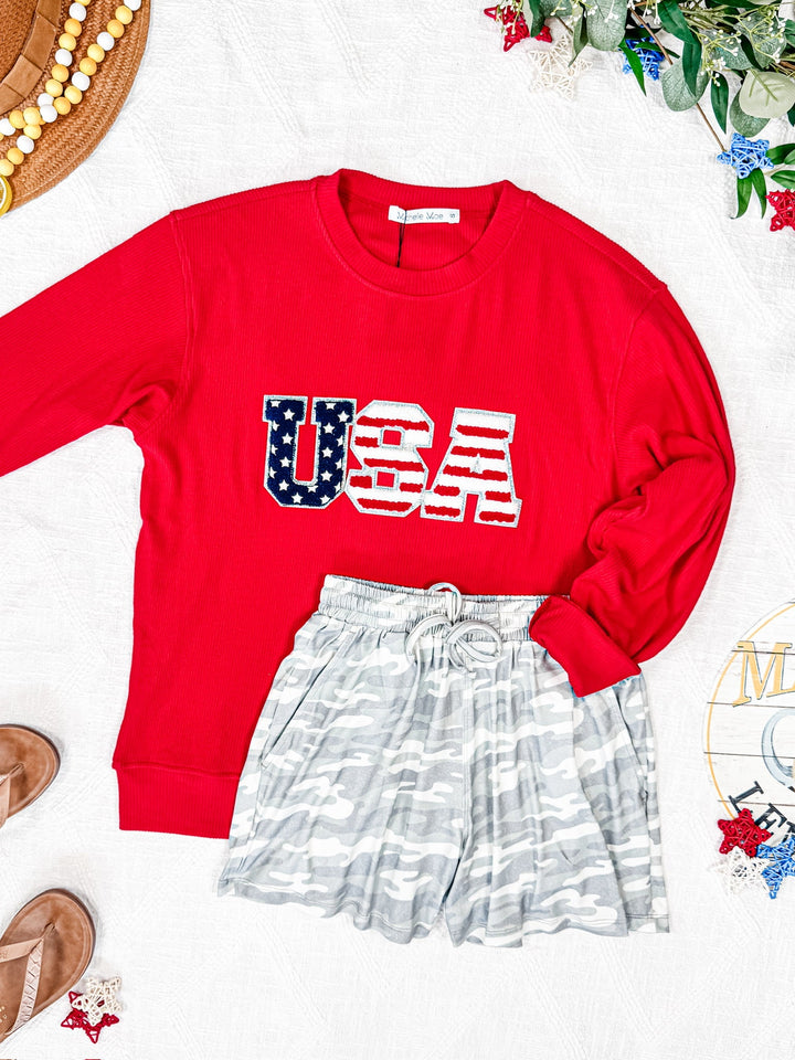 IN STOCK Corrine Pullover Top - Red USA Flag FINAL SALE