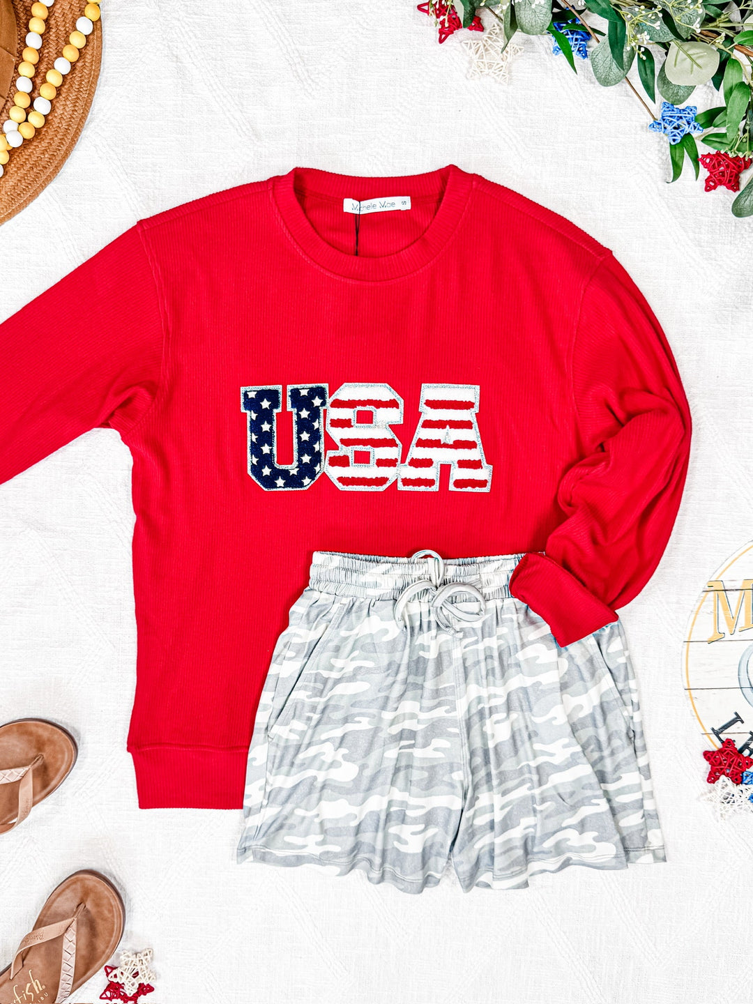 IN STOCK Corrine Pullover Top - Red USA Flag FINAL SALE