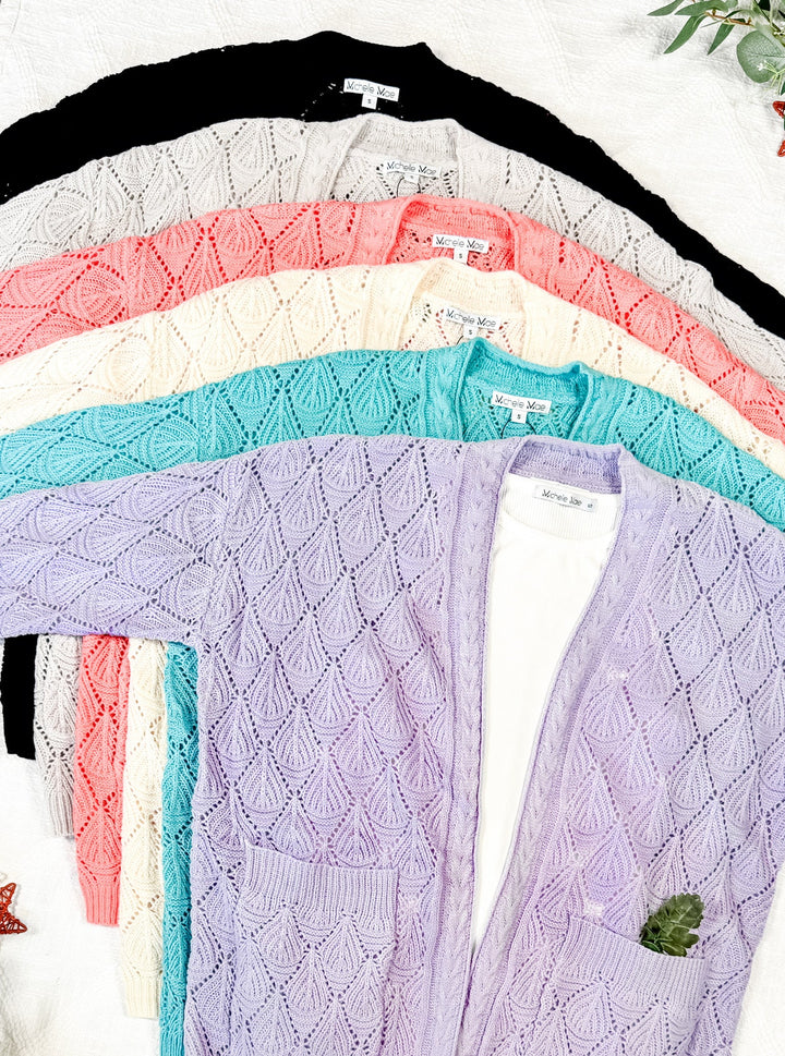 IN STOCK Open Knit Cardigan - Dusty Aqua