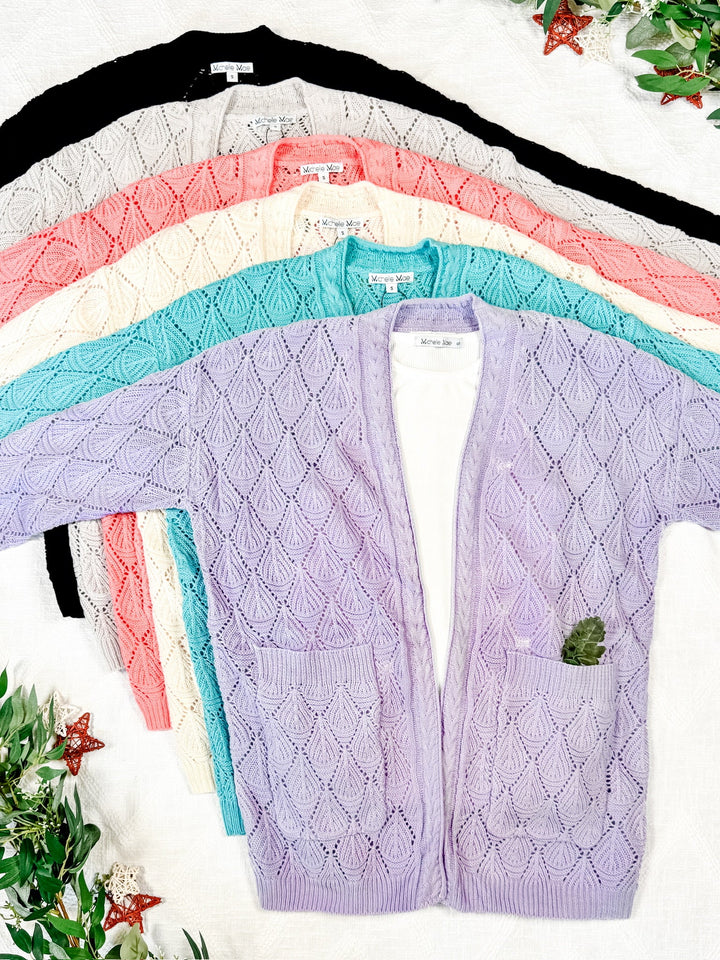 IN STOCK Open Knit Cardigan - Lavender