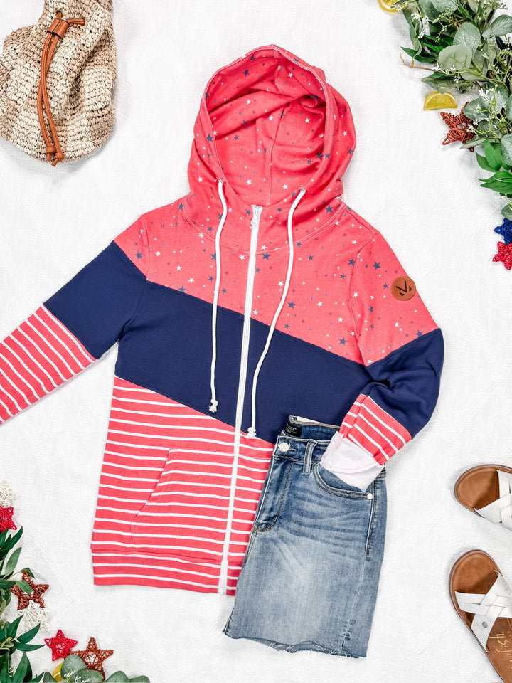 IN STOCK Colorblock Fullzip - Liberty Stars, Navy, and Stripes Trio