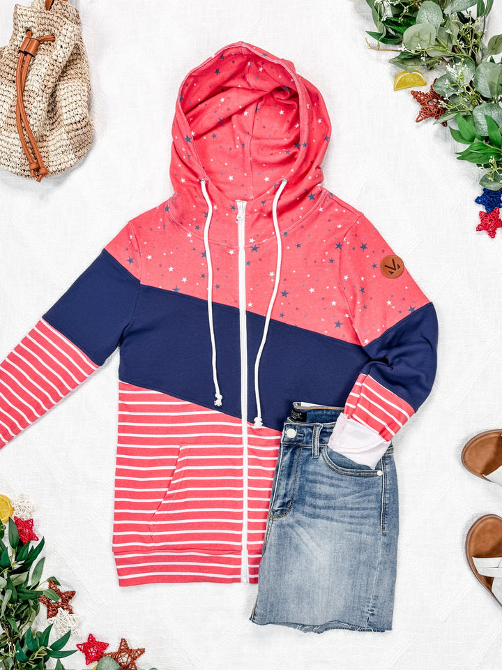 IN STOCK Colorblock Fullzip - Liberty Stars, Navy, and Stripes Trio