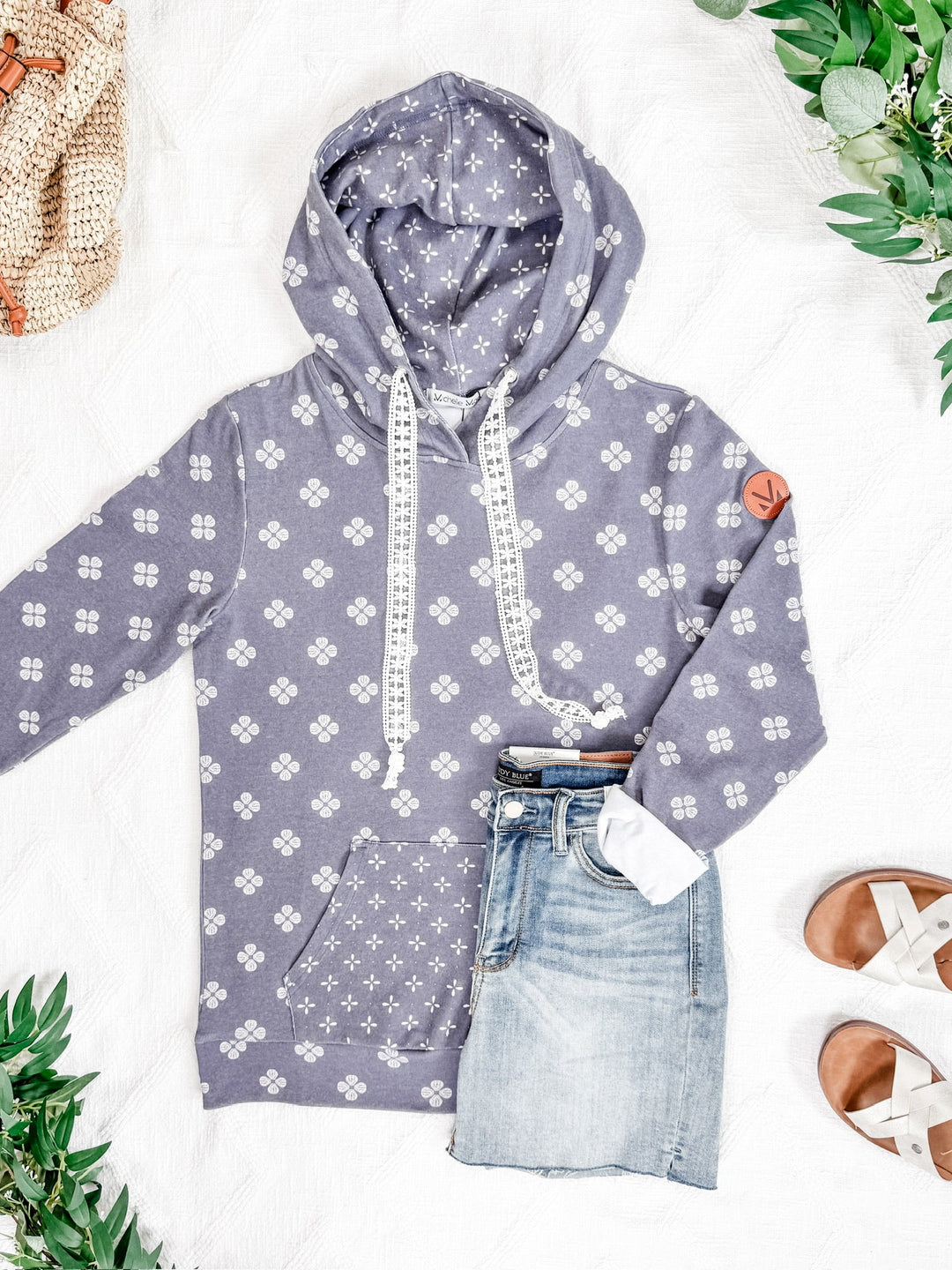 IN STOCK Hailey Pullover Hoodie - Slate Purple Floral