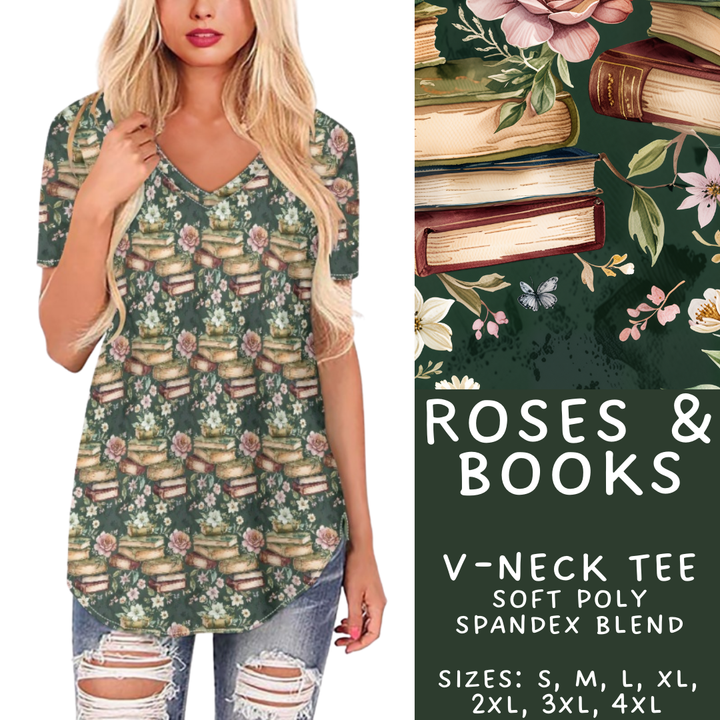 Batch #408 - Fun Run 14 - Closes 9/5 - ETA mid/late October - Roses & Books V-Neck Tee