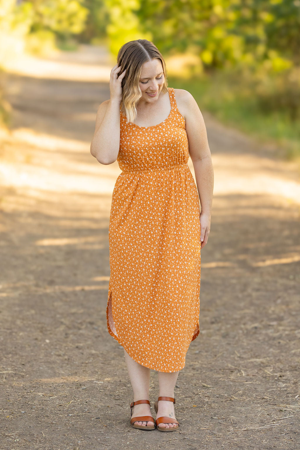 IN STOCK Reagan Ribbed Midi Dress - Pumpkin Floral | Women's Dress FINAL SALE