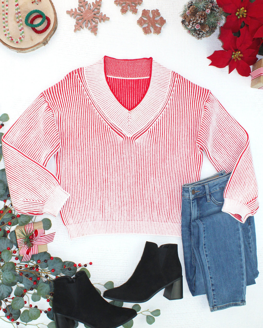 IN STOCK Candy Cane V-Neck Pullover