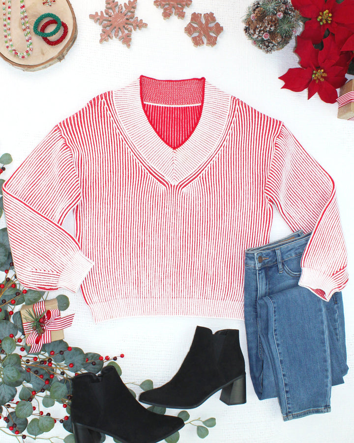 IN STOCK Candy Cane V-Neck Pullover