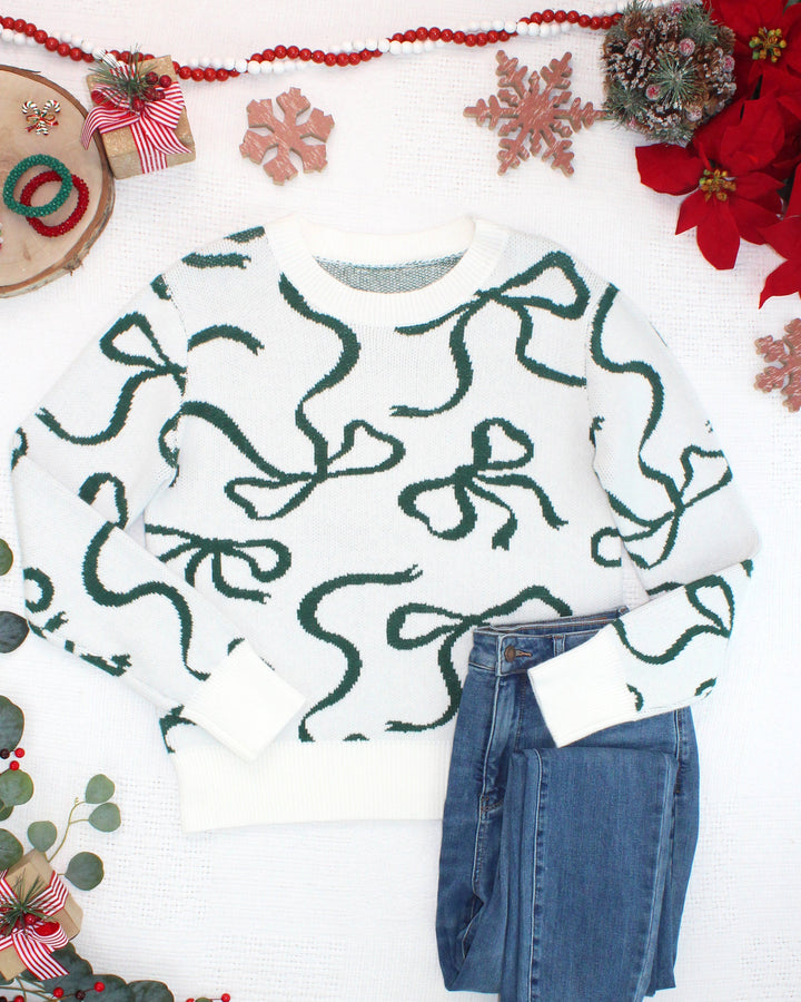 IN STOCK Ribbons Sweater - Ivory and Evergreen