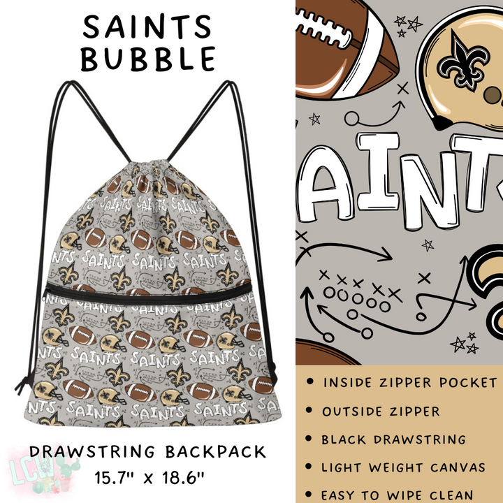 Batch #420 - End Zone Gear - Closes 9/26 - ETA mid Nov - Saints Bubble Drawstring Backpack