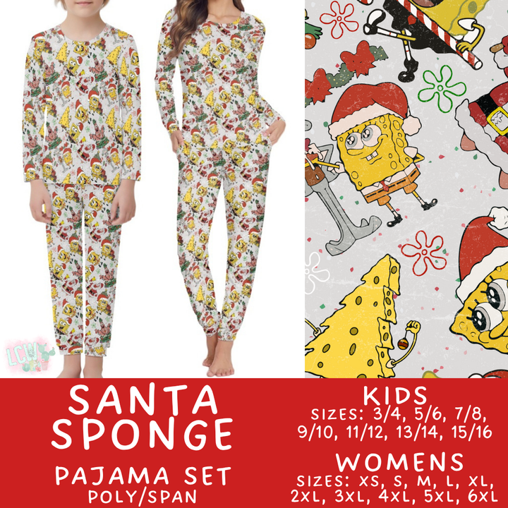 Batch #431 - Character Christmas Pajamas - Closes 10/16 - ETA late Nov - Santa Sponge Women's & Kid's Pajama Set