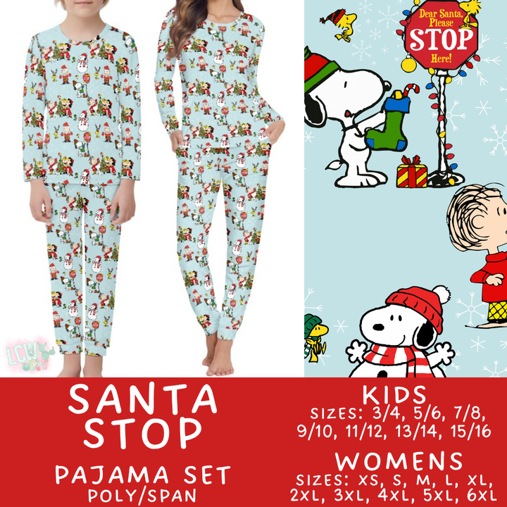 Batch #431 - Character Christmas Pajamas - Closes 10/16 - ETA late Nov - Santa Stop Women's & Kid's Pajama Set