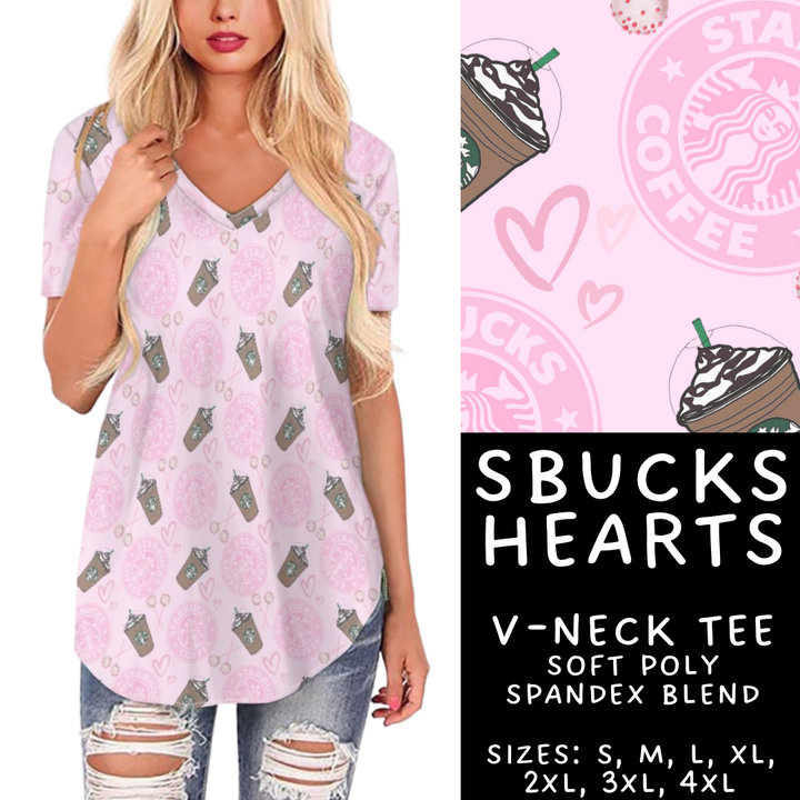 Batch #408 - Fun Run 14 - Closes 9/5 - ETA mid/late October - SBucks Hearts V-Neck Tee