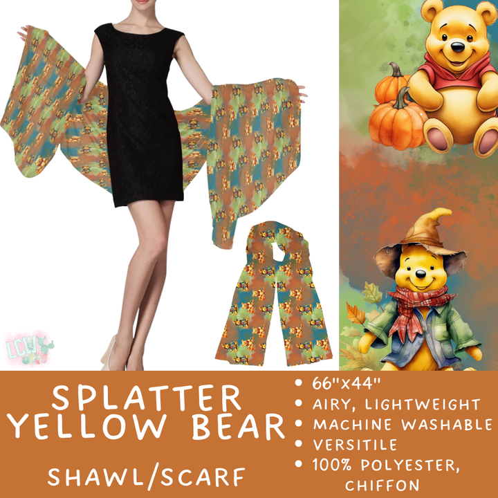 Batch #415 - The Scarf/Shawl Collection - Closes 9/18 - ETA early Nov - Splatter Yellow Bear Scarf/Shawl