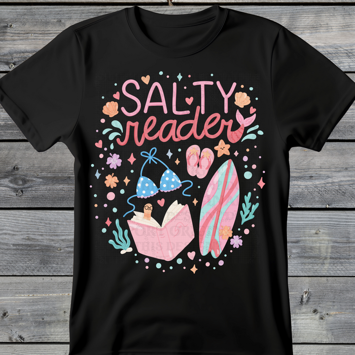 Wholesale Summer Fun Collab Graphic Tee Collection - Salty Reader Black Tee