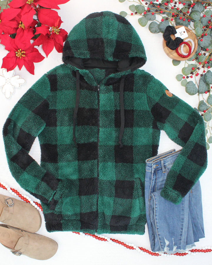IN STOCK Sherpa Fullzip Hoodie - Evergreen Plaid