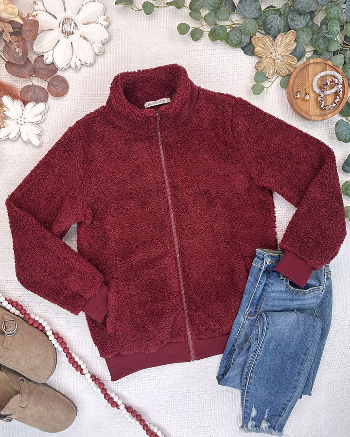 IN STOCK Skylar Sherpa Fullzip - Cranberry